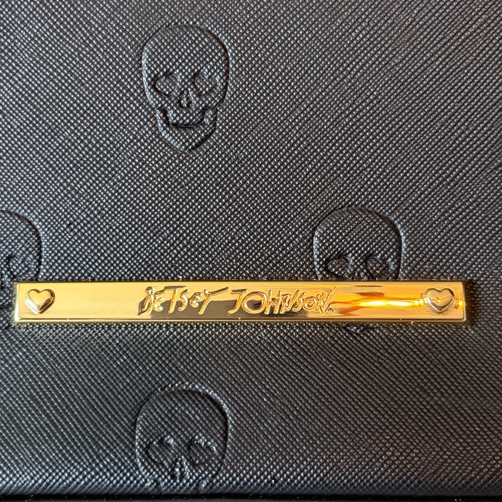 Betsey Johnson Black Embossed Skull Satchel - Picture 2 of 13